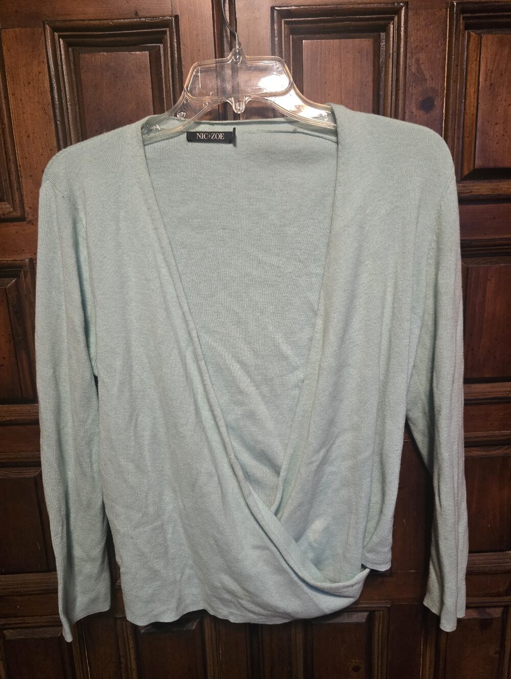 NIC+ZOE Light Blue Cotton/Lyocell Knit V-Neck Button Pullover Sweater MP